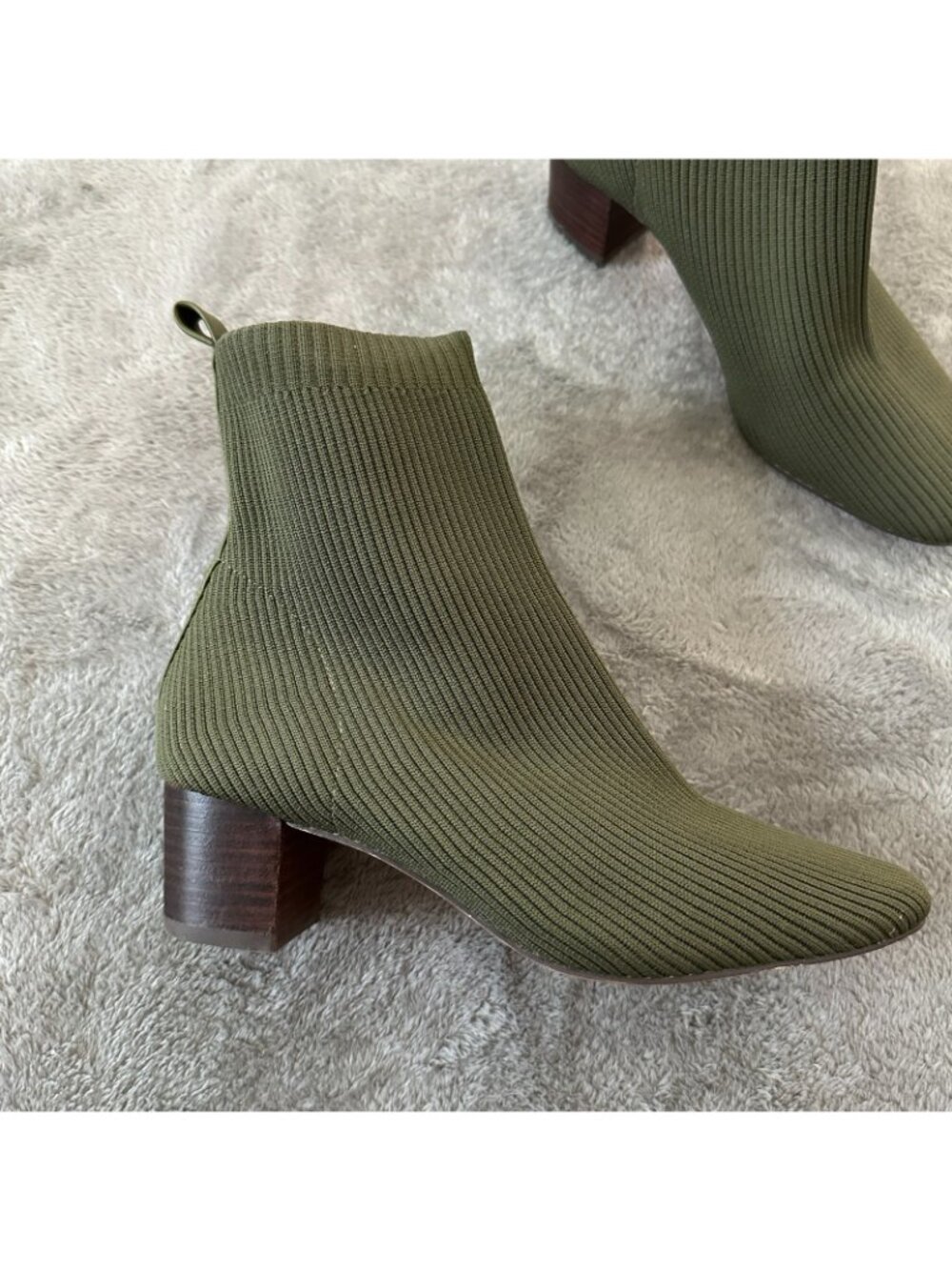 Joie Olive Green Knit Fabric Booties Boots Women's size 9.5 Shoes Block Heel - Picture 3 of 6